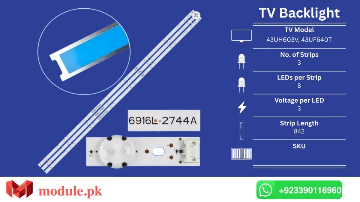 LED Backlight Strip LG 43" - 3V - 842mm - 43UH603V, 43UF640T, 43UH6030, 43UH617V, 43UH610V, 43UH619V, 43UF6407, 43UF671V, 43UF6400, 43UH610A, 43LH60, 43UH6100, 43UH620V, 43UH610T, 43LF5700, 43UH611C, 43UH617T, 43UH617Y