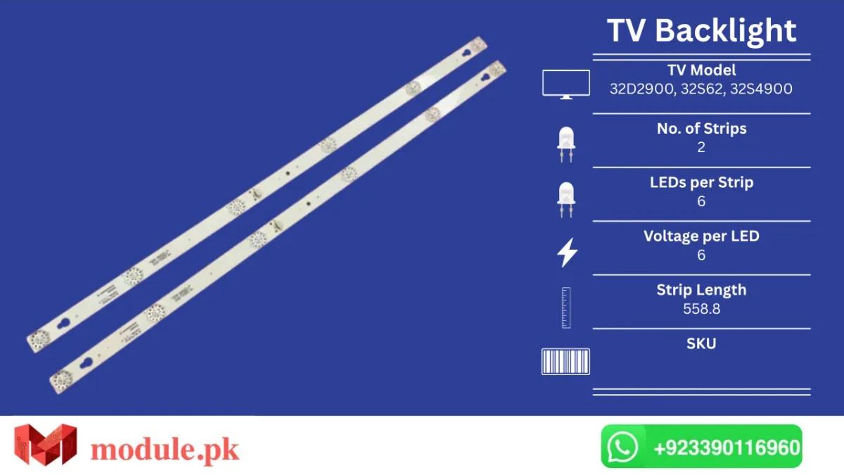 LED Backlight Strip TCL 32" - 6V - 560mm - 32D2900, 32S62, 32S4900, Thomson 32HB5426, LVW320CS0T, 32L2600, 32L2800, 32L2900, L32S4900S, 32D100, LED32D2930