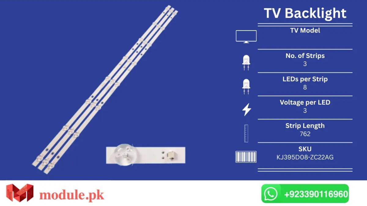 LED Backlight Strip China 40" - 3V - 762mm - KJ395D08-ZC22AG, JVC LT-40N570A, V400HJ6PE1