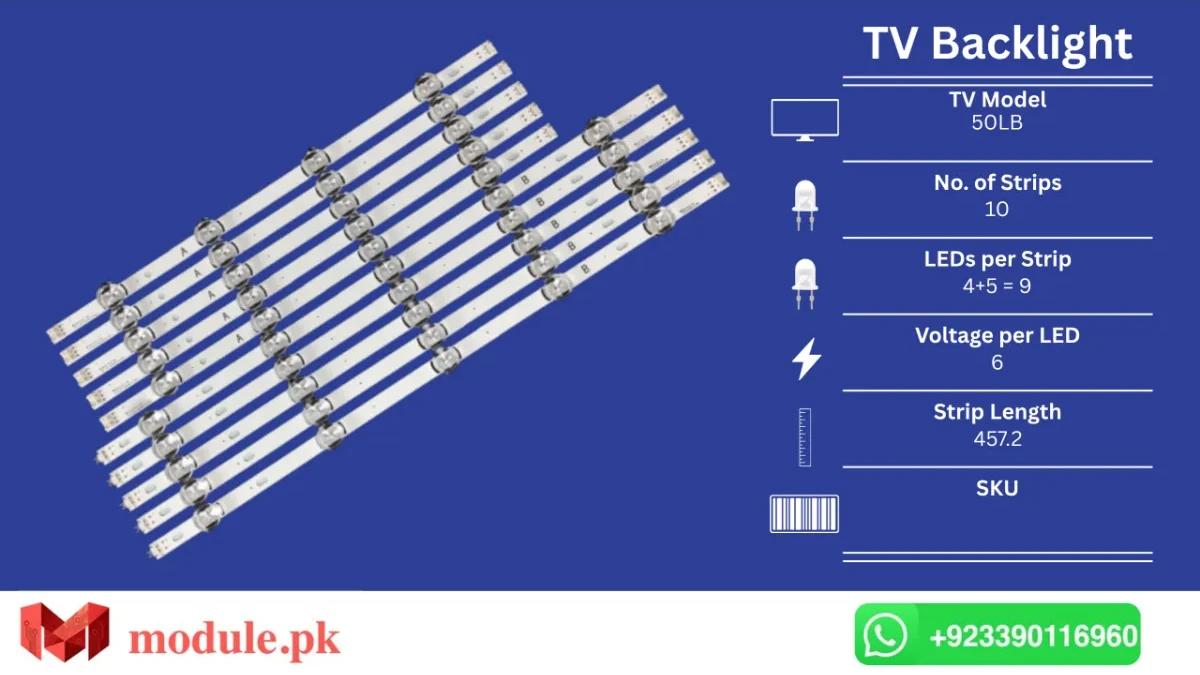 LED Backlight Strip LG 50" - 6V - 459mm - 50LB582U, 50LB582V, 50LB650V, 50LB652V, 50LB653V, 50LB656V, 50LF550V, 50LF551C, 50LF560V, 50LF5610, 50LF561V, 50LB5600, 50LB5800, 50LB6500