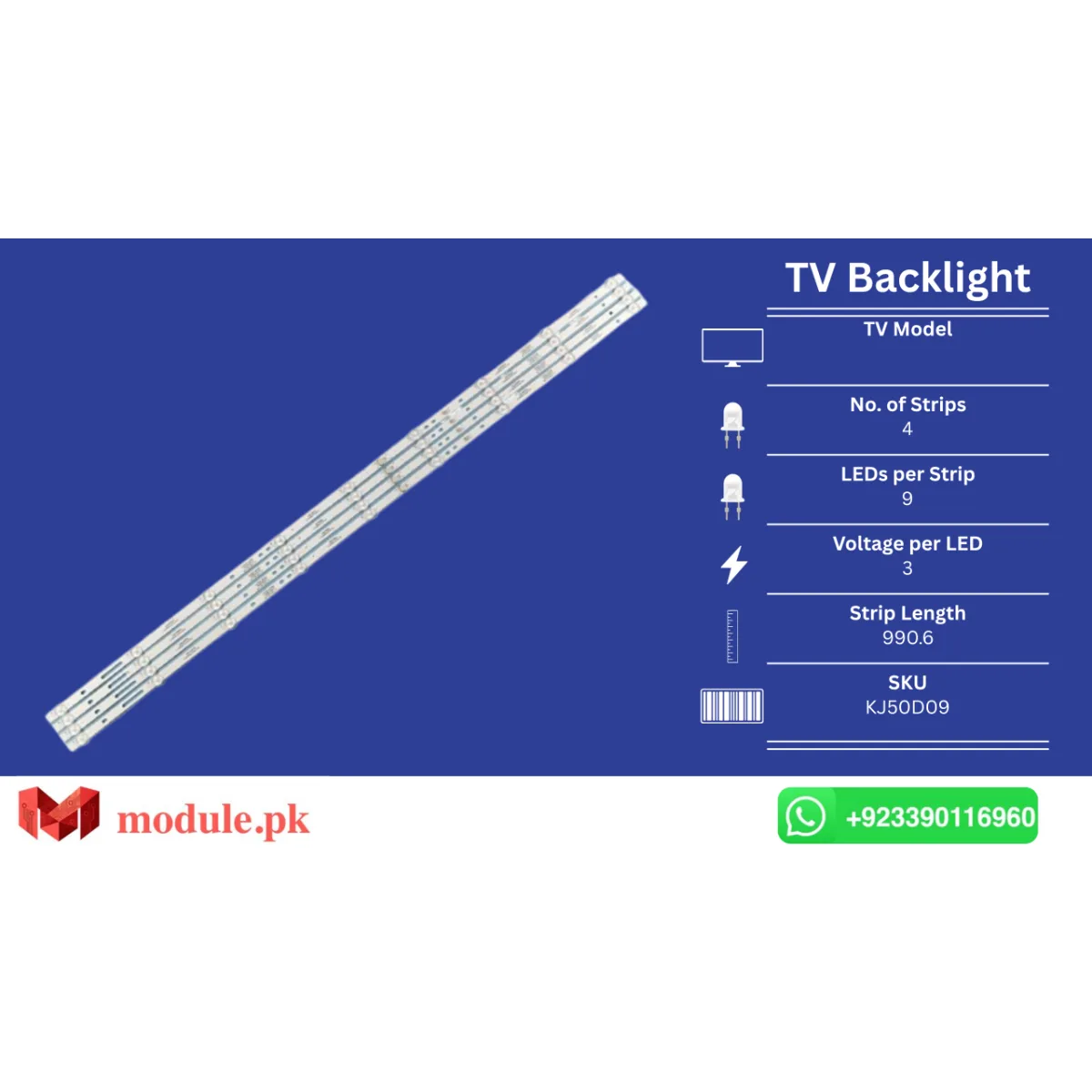 LED Backlight Strip China 50" - 3V - 991mm - KJ50D09