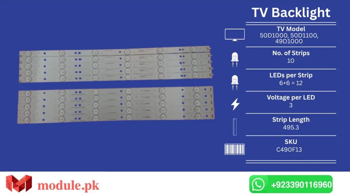 LED Backlight Strip Changhong 49" - 3V - 495mm - 49D1000, HITACHI LE49S50B, LE49S508, 49C1000, 50D1100, 50D1000