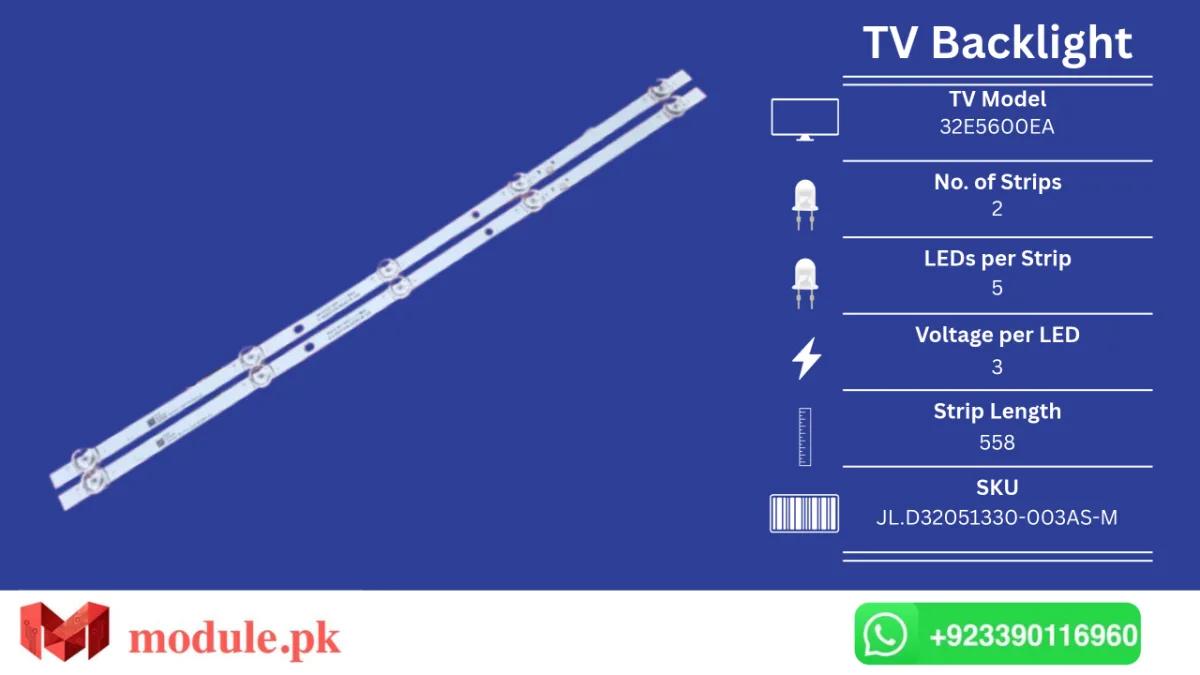 LED Backlight Strip Hisense 32" - 3V - 558mm - 32E5600EA