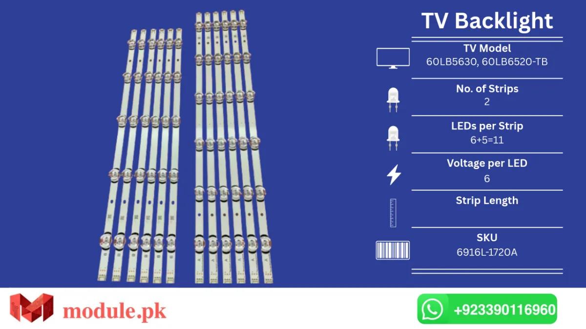 LED Backlight Strip LG 60" - 6V - 60LB5630, 60LB6520-TB, 60LB650v, 60GB6500, 60LF6090, 60LB6100, 60LY340C, 60LB7100, 60LB659Y