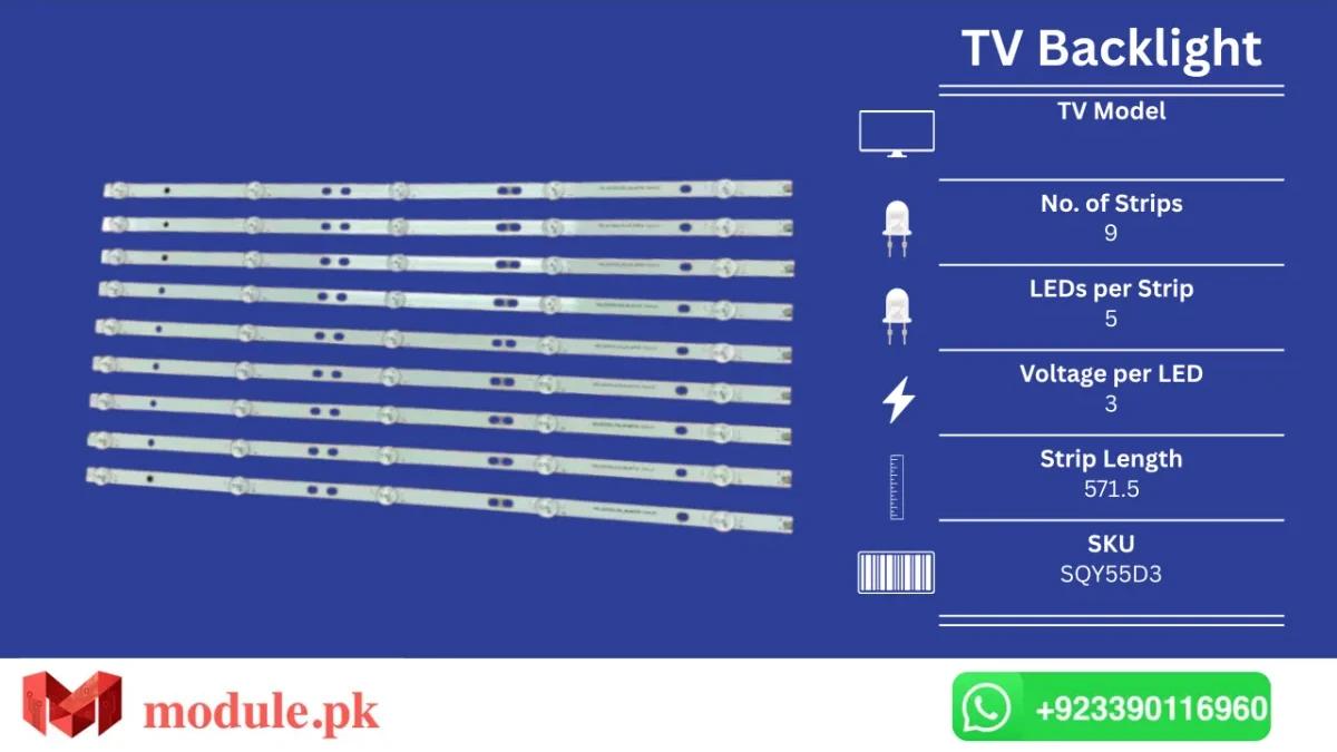 LED Backlight Strip Nobel 55" - 3V - 572mm - SQY55D3, K55DLY8US, Kroms KS5500SM4K, ND55KS4300S