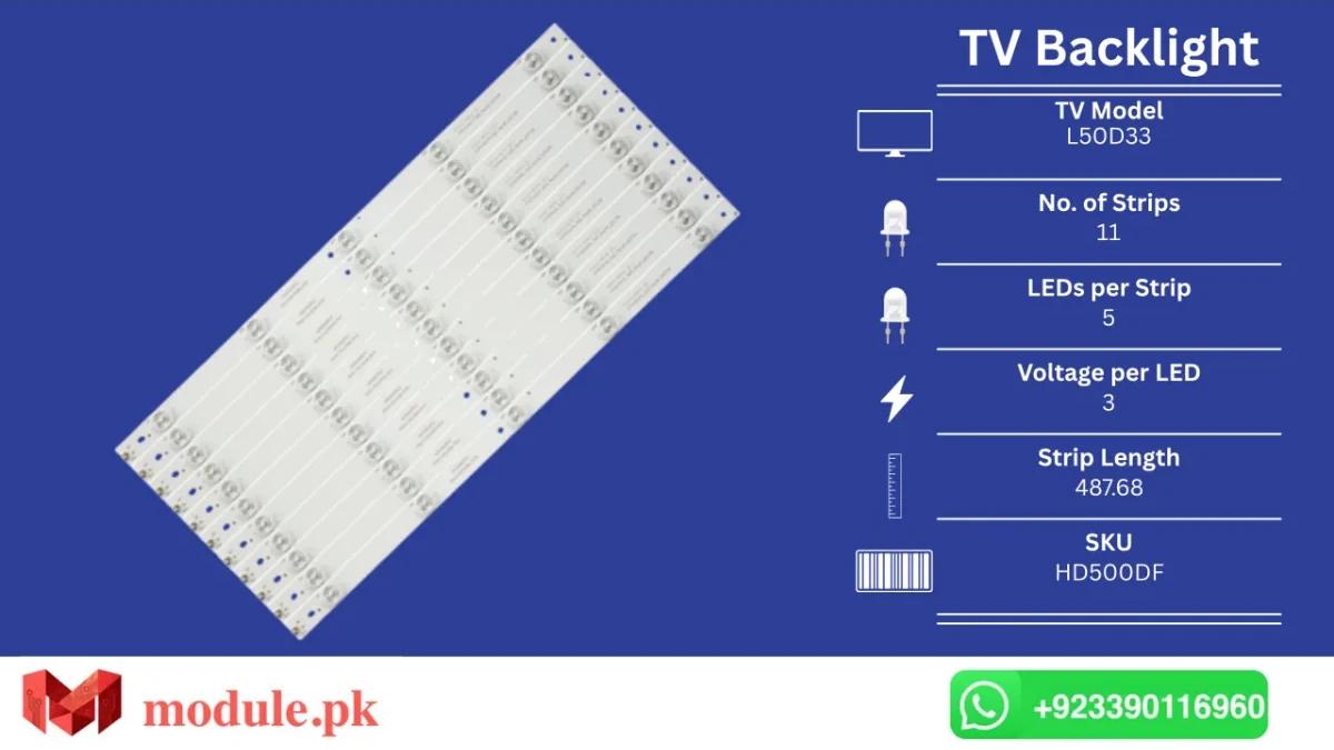 LED Backlight Strip Hisense 50" - 3V - 488mm - L50D33, 50D36P-N, LEDN50D36P