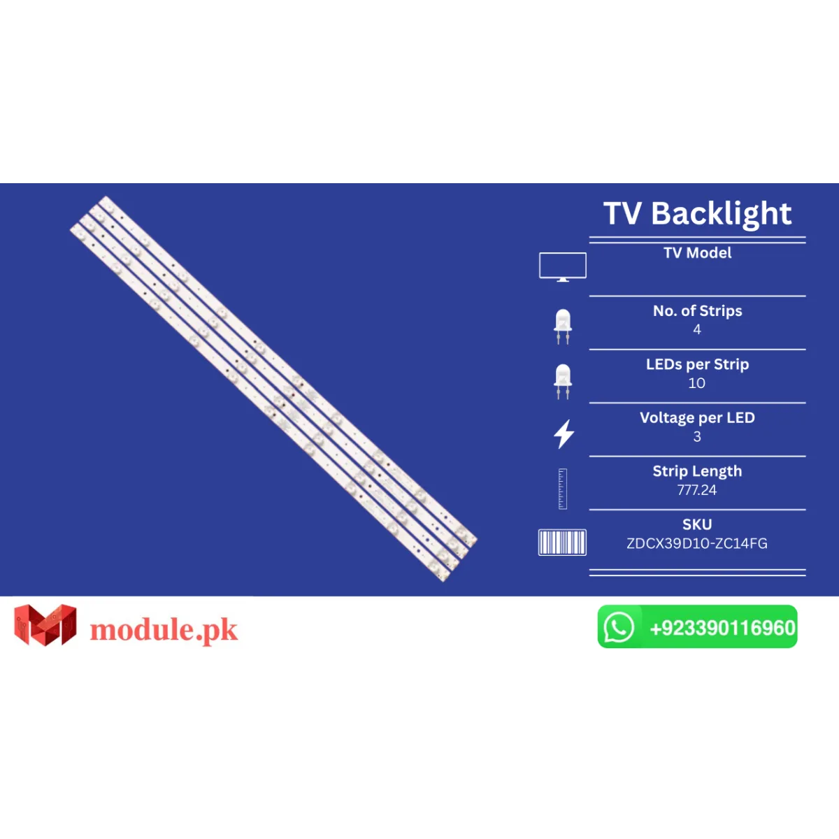 LED Backlight Strip China 40" - 3V - 778mm - RB-39K105T2S