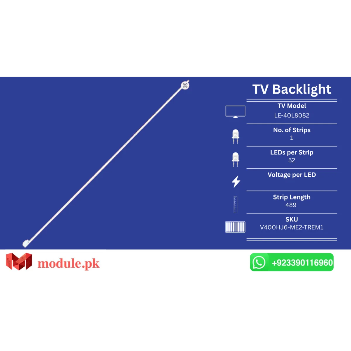 LED Backlight Edge-lit Orient 40" - 489mm - LE-40L8082, DEXP 40A7100, F40B7100T, 40L310U, 40L2436D, 40L2456D, 40L2556D, 40L2550VM