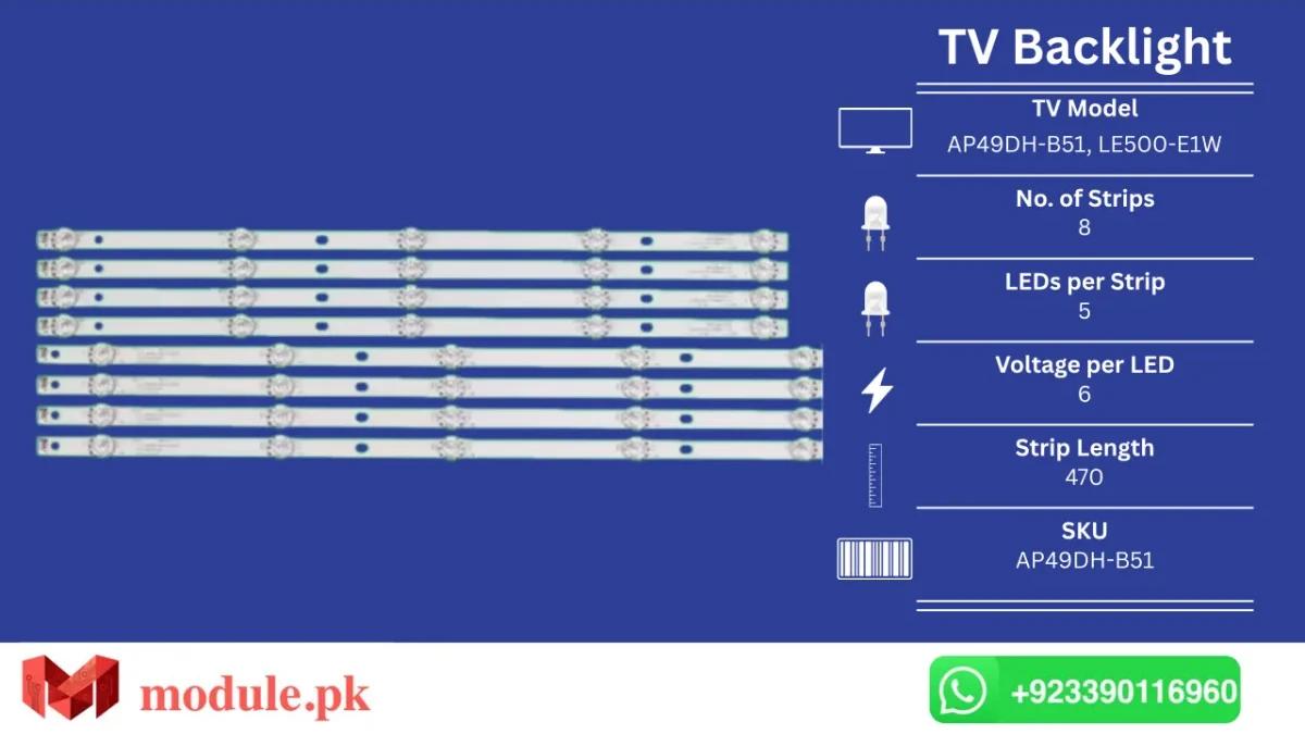 LED Backlight Strip China 49" - 6V - 470mm - AP49DH-B51, LE500-E1W, JS-D-AP49DH-A51EC