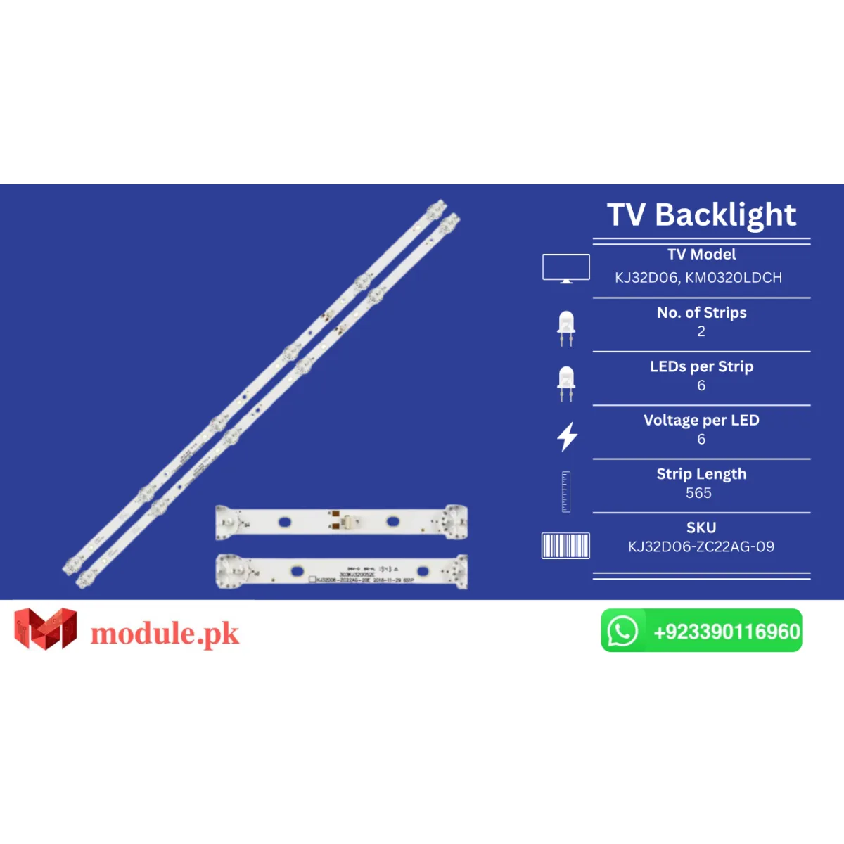 LED Backlight Strip China 32" - 6V - 565mm - KJ32D06, KM0320LDCH