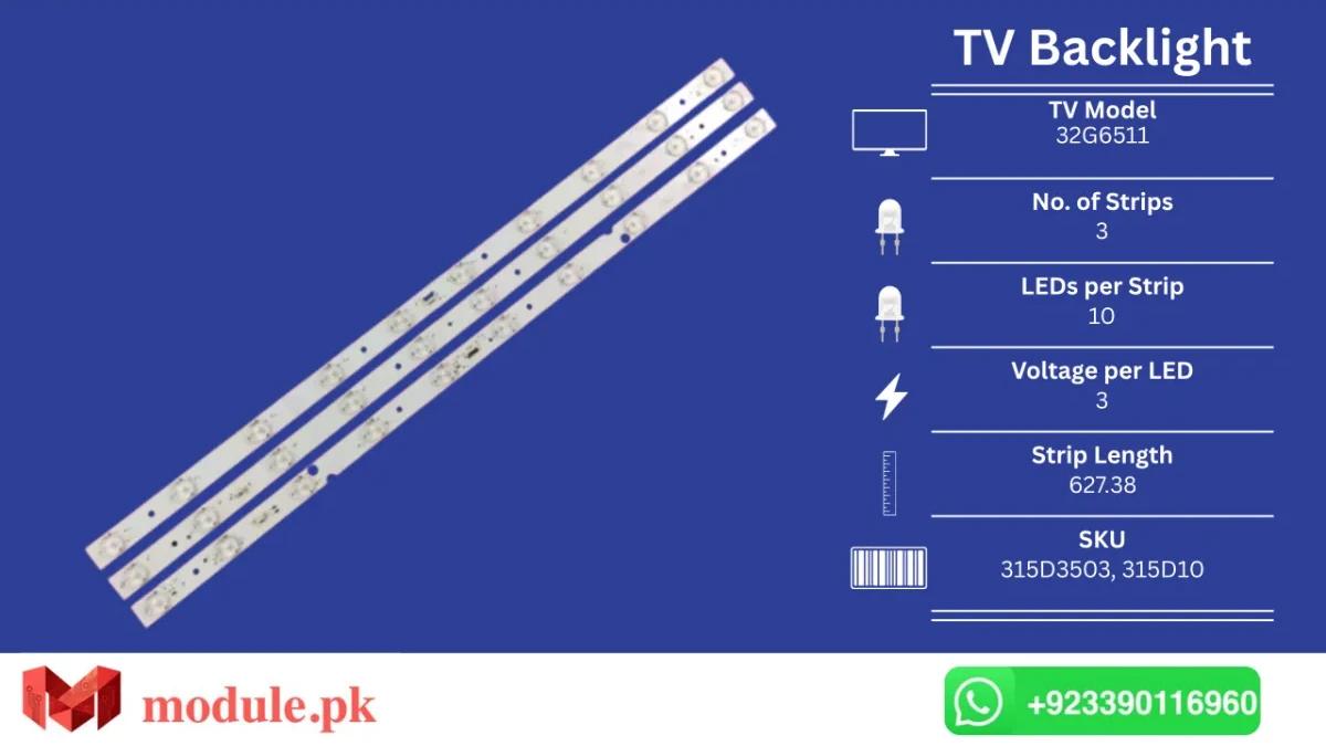 LED Backlight Strip Orient 32" - 3V - 627mm - 32G6511, LE32B310N, LE32A7100L, LE32A31, LE32B510X