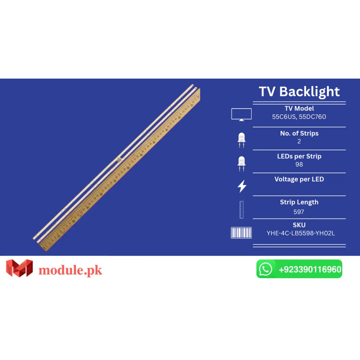 LED Backlight Edge-lit TCL 55" - 597mm - 55C6US, 55DC760, 55DC760X1, 55C6