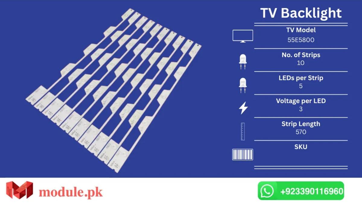 LED Backlight Strip TCL 55" - 3V - 570mm - 55E5800, 55UA6404W, D55A561U, B55A558U, B55A658U, 4C-LB5505-HR2