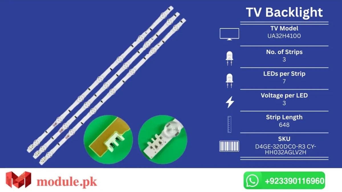 LED Backlight Strip Samsung 32" - 3V - 648mm - UA32H4100, UA32J4100, UE32H4000, UE32H4500