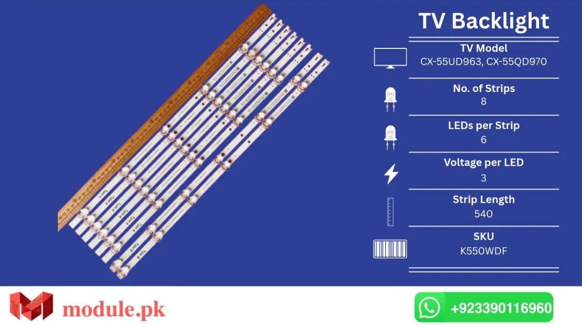 LED Backlight Strip Ecostar 55" - 3V - 540mm - CX-55UD963, CX-55QD970, 55DS8800, AL55B860