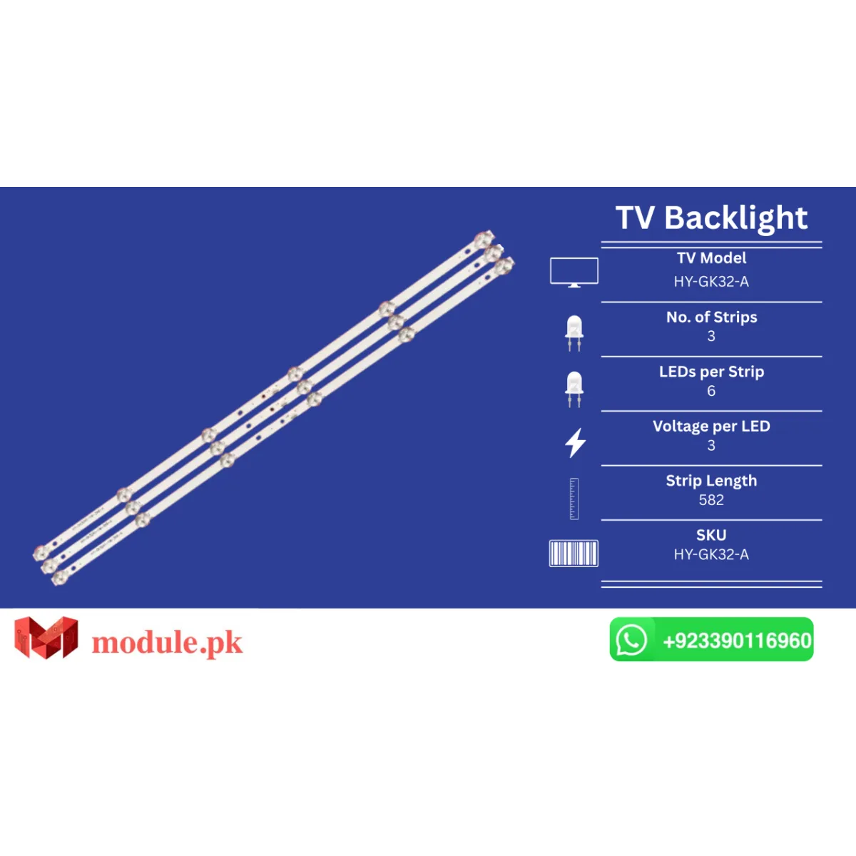 LED Backlight Strip China 32" - 3V - 580mm - HY-GK32-A-2W