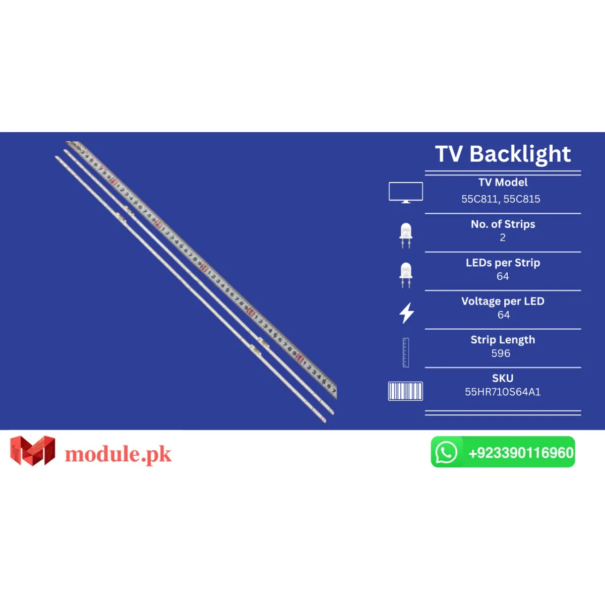 LED Backlight Edge-lit TCL 55" - 64V - 596mm - 55C811, 55C815, 55C815K, 55Q815, LVU550NE5L