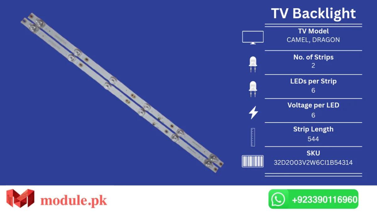 LED Backlight Strip China 32" - 6V - 544mm - CAMEL, DRAGON