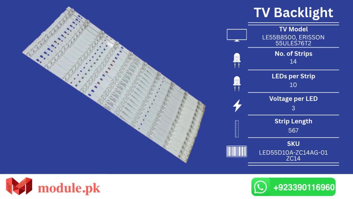 LED Backlight Strip Haier 55" - 3V - 567mm - LE55B8500, ERISSON 55ULES76T2, LS55H510X, H55V6000, LED55K36U, LC546PU1I01