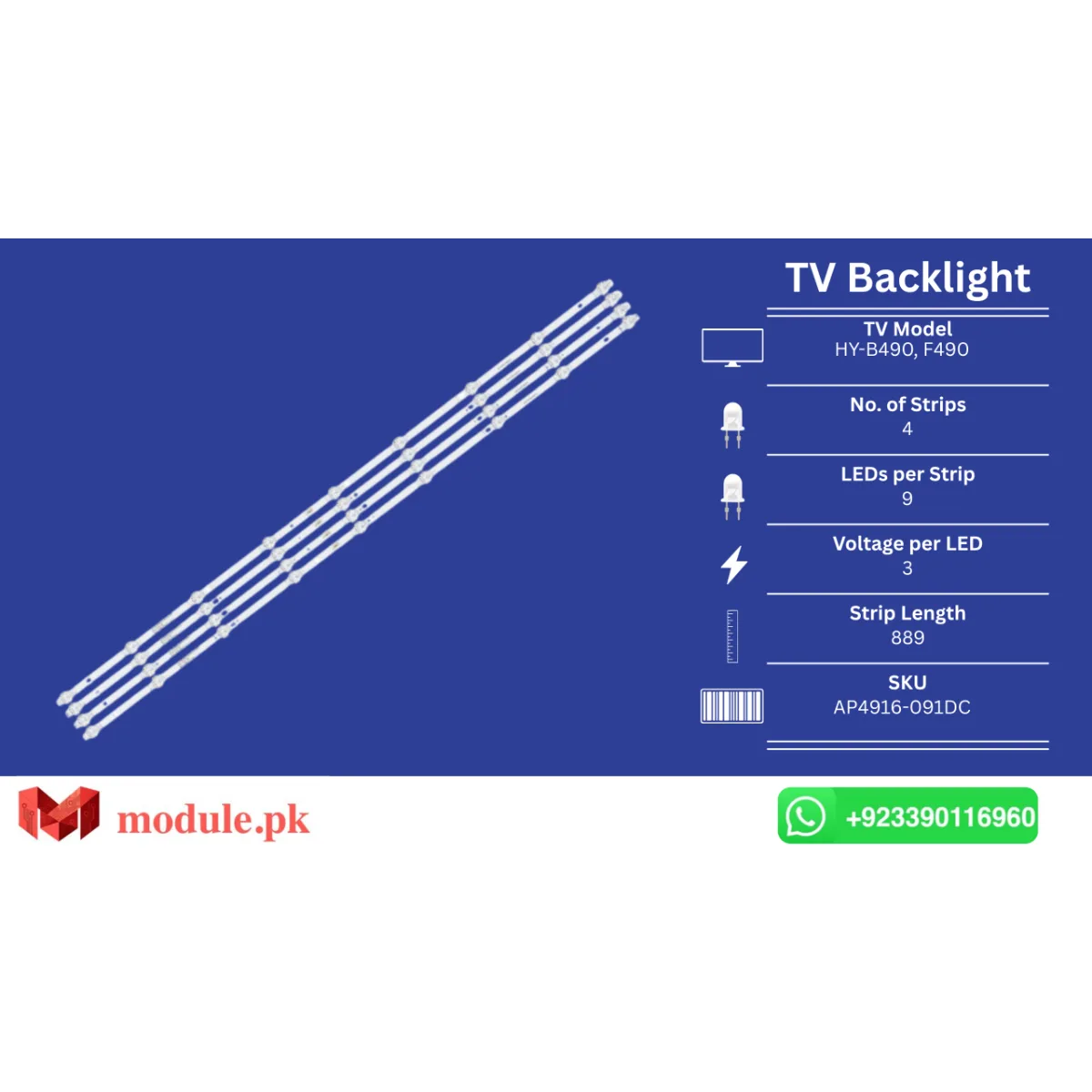 LED Backlight Strip China 49" - 3V - 889mm - HY-B490A2, Senko LY500-DH01, XS-1211