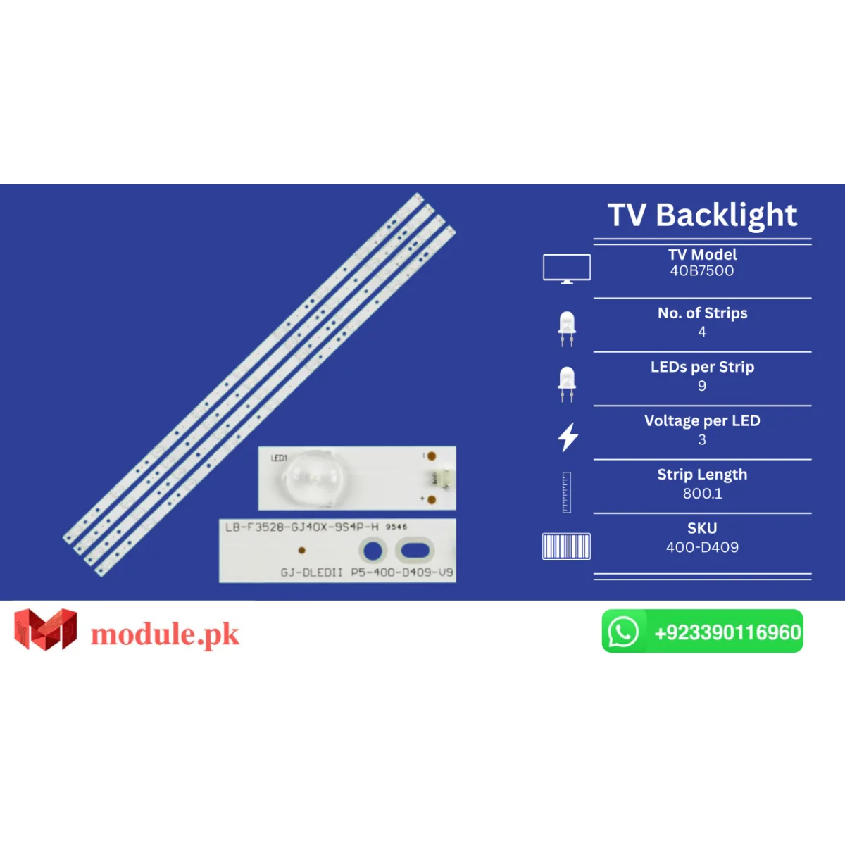LED Backlight Strip Haier 40" - 3V - 800mm - 40B7500