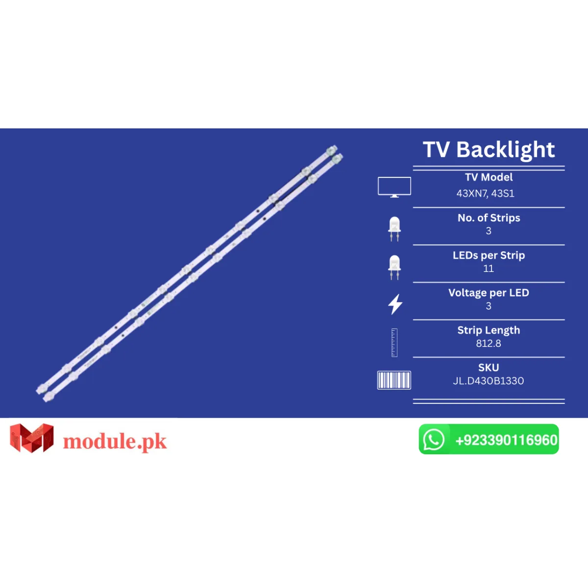 LED Backlight Strip MultyNet 43" - 3V - 810mm - 43XN7, 43S1, LED43FS5004, LED43FU7004, 43DM6700, 43DM7600