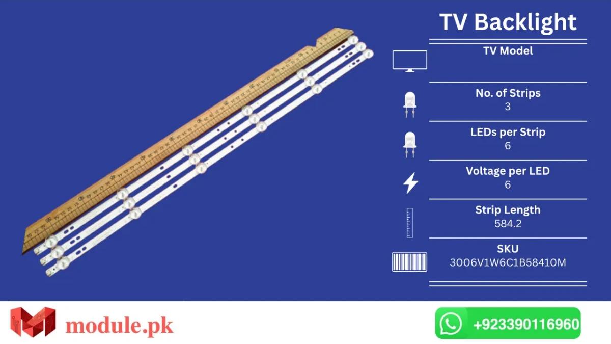 LED Backlight Strip China 32" - 6V - 584mm - 3006V1W6C1B58410M