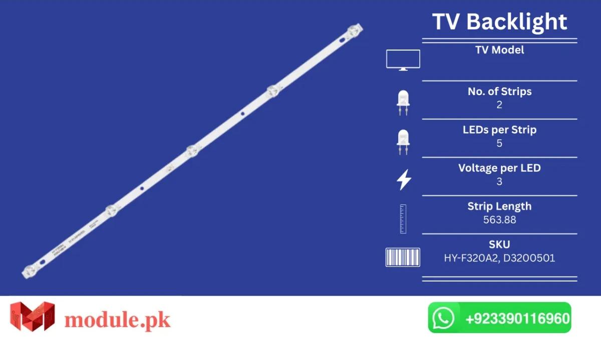 LED Backlight Strip China 32" - 3V - 564mm - HY-F320A2, XS-2365, 32H82053
