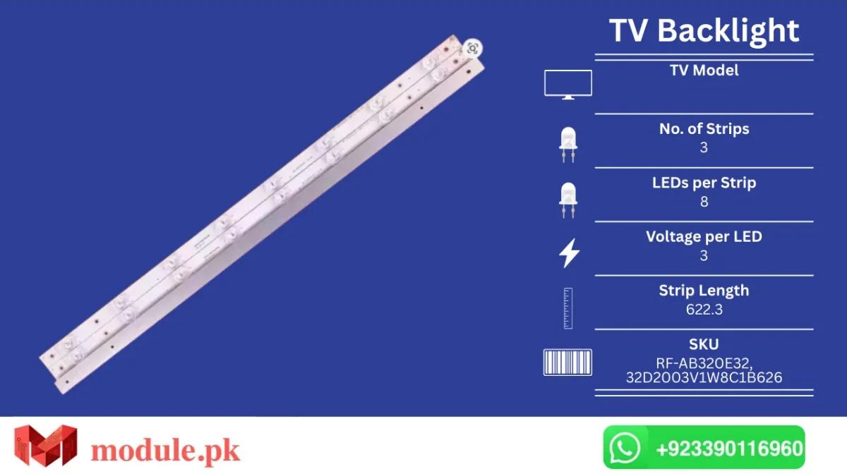 LED Backlight Strip Changhong 32" - 3V - 623mm - RF-AB320E32, 32D2003V1W8C1B626, H32B7000C, LB-C320X14