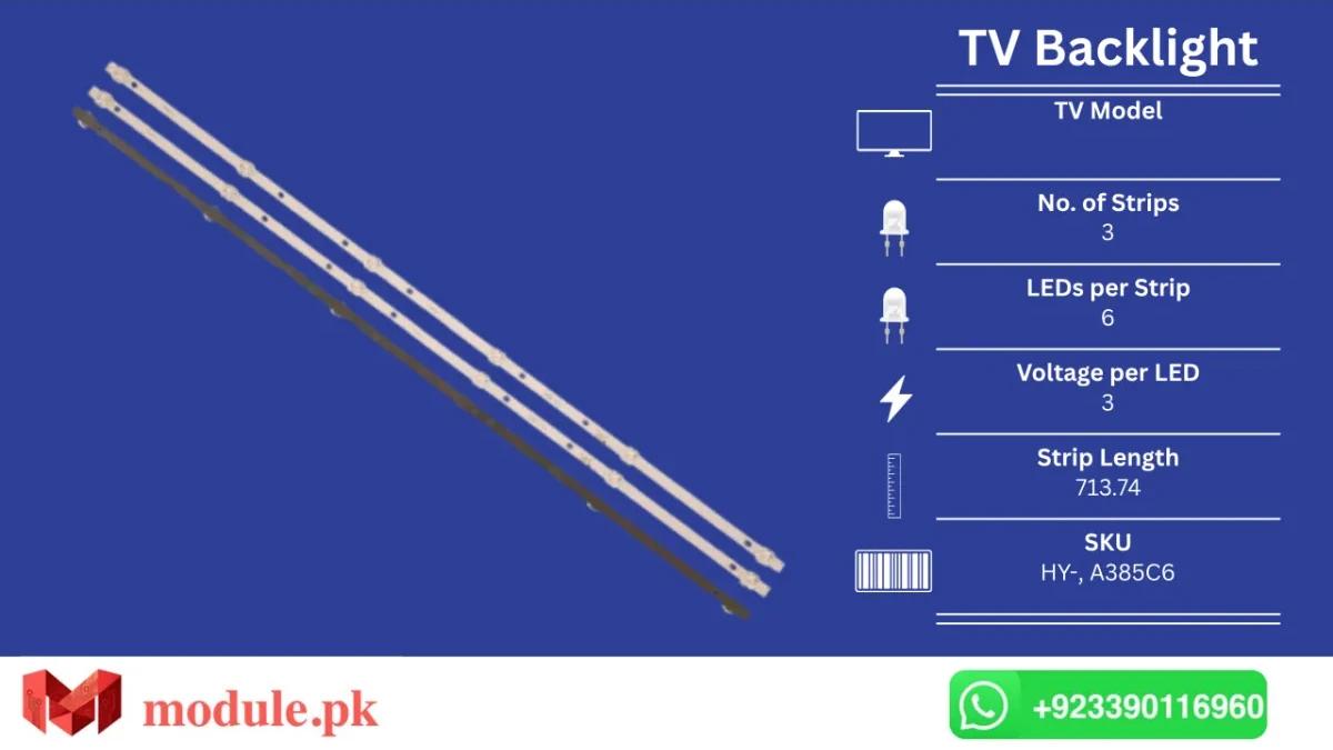LED Backlight Strip China 40" - 3V - 714mm - HY-A385C6, HY-A385C5, XLM-1618